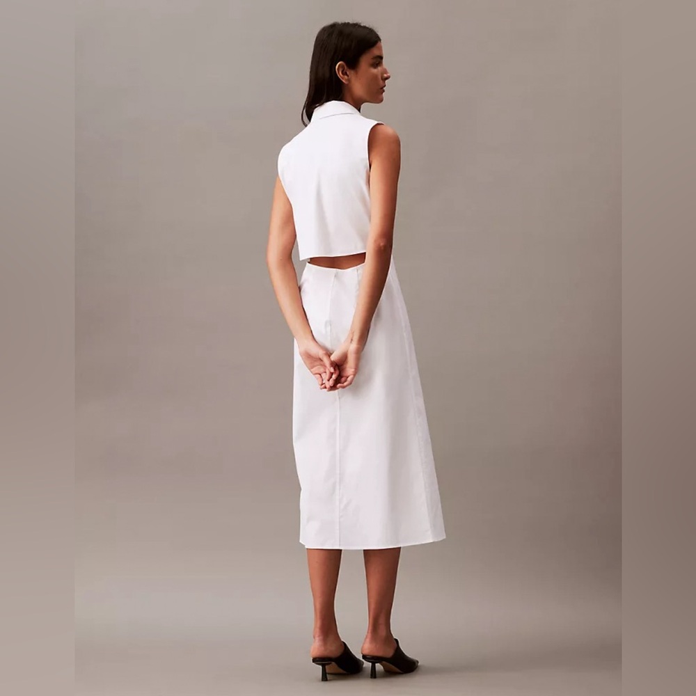 Calvin Klein Stretch Poplin Cutout Shirt Dress